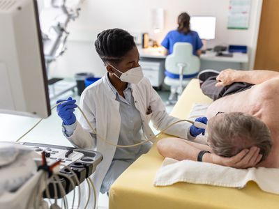 A person getting an echocardiogramm ultrasound