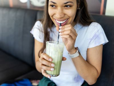 Enjoying a matcha latte