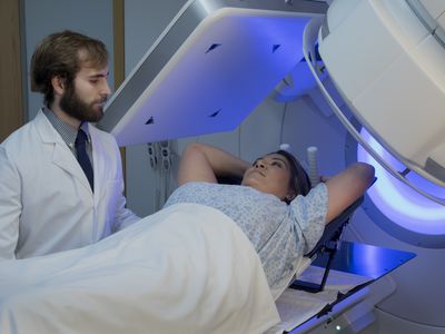 Person receiving radiation treatment for breast cancer