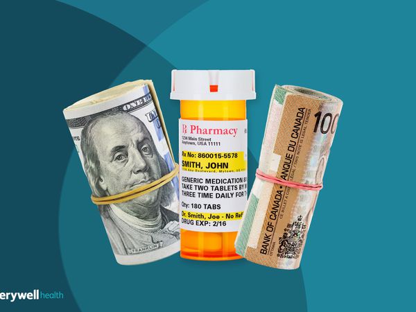 American and Canadian bills next to pill bottle