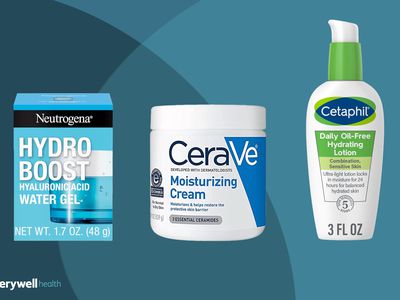 Moisturizers for dry skin we recommend on a blue background