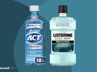 Two of our best mouthwashes for gingivitis atop a blue background