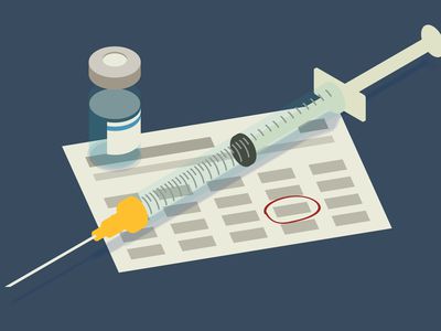 vaccine vial, syringe, and vaccine card illustration 