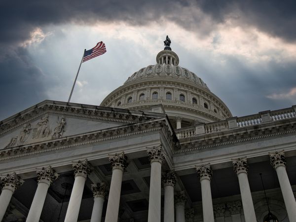 shot of government building on an overcast day