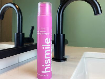 A HiSmile Everyday SmileCare tube on a bathroom sink counter