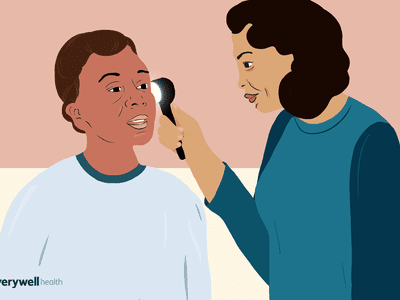 An illustration of a person shining a flashlight into another person's ear.